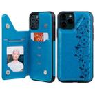 For iPhone 11 Pro Six Cats Embossing Pattern Protective Case with Holder & Card Slots & Photo Frame(Blue) - 1