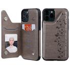For iPhone 11 Pro Six Cats Embossing Pattern Protective Case with Holder & Card Slots & Photo Frame(Grey) - 1