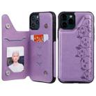 For iPhone 11 Pro Six Cats Embossing Pattern Protective Case with Holder & Card Slots & Photo Frame(Purple) - 1