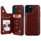 For iPhone 11 Pro Six Cats Embossing Pattern Protective Case with Holder & Card Slots & Photo Frame(Brown) - 1