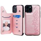 For iPhone 11 Pro Six Cats Embossing Pattern Protective Case with Holder & Card Slots & Photo Frame(Rose Gold) - 1