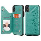 For iPhone X Six Cats Embossing Pattern Protective Case with Holder & Card Slots & Photo Frame(Green) - 1