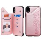 For iPhone XR Six Cats Embossing Pattern Protective Case with Holder & Card Slots & Photo Frame(Rose Gold) - 1