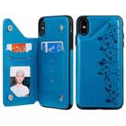For iPhone XS Max Six Cats Embossing Pattern Protective Case with Holder & Card Slots & Photo Frame(Blue) - 1