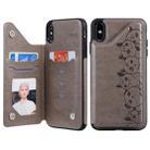 For iPhone XS Max Six Cats Embossing Pattern Protective Case with Holder & Card Slots & Photo Frame(Grey) - 1