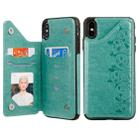 For iPhone XS Max Six Cats Embossing Pattern Protective Case with Holder & Card Slots & Photo Frame(Green) - 1