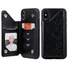 For iPhone XS Six Cats Embossing Pattern Protective Case with Holder & Card Slots & Photo Frame(Black) - 1