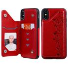 For iPhone XS Six Cats Embossing Pattern Protective Case with Holder & Card Slots & Photo Frame(Red) - 1