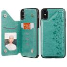 For iPhone XS Six Cats Embossing Pattern Protective Case with Holder & Card Slots & Photo Frame(Green) - 1