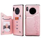 For Huawei Mate 30 Pro Six Cats Embossing Pattern Protective Case with Holder & Card Slots & Photo Frame(Rose Gold) - 1
