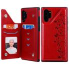 For Galaxy Note 10+ Six Cats Embossing Pattern Protective Case with Holder & Card Slots & Photo Frame(Red) - 1