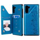 For Galaxy Note 10 Six Cats Embossing Pattern Protective Case with Holder & Card Slots & Photo Frame(Blue) - 1