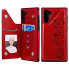 For Galaxy Note 10 Six Cats Embossing Pattern Protective Case with Holder & Card Slots & Photo Frame(Red) - 1