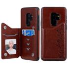 For Galaxy S9+ Six Cats Embossing Pattern Protective Case with Holder & Card Slots & Photo Frame(Brown) - 1