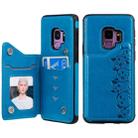 For Galaxy S9 Six Cats Embossing Pattern Protective Case with Holder & Card Slots & Photo Frame(Blue) - 1