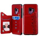 For Galaxy S9 Six Cats Embossing Pattern Protective Case with Holder & Card Slots & Photo Frame(Red) - 1