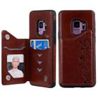 For Galaxy S9 Six Cats Embossing Pattern Protective Case with Holder & Card Slots & Photo Frame(Brown) - 1