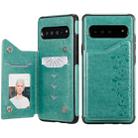 For Galaxy S10 5G Six Cats Embossing Pattern Protective Case with Holder & Card Slots & Photo Frame(Green) - 1