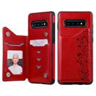 For Galaxy S10+ Six Cats Embossing Pattern Protective Case with Holder & Card Slots & Photo Frame(Red) - 1