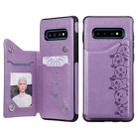 For Galaxy S10+ Six Cats Embossing Pattern Protective Case with Holder & Card Slots & Photo Frame(Purple) - 1