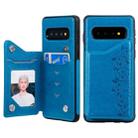 For Galaxy S10 Six Cats Embossing Pattern Protective Case with Holder & Card Slots & Photo Frame(Blue) - 1