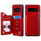 For Galaxy S10 Six Cats Embossing Pattern Protective Case with Holder & Card Slots & Photo Frame(Red) - 1