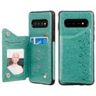 For Galaxy S10 Six Cats Embossing Pattern Protective Case with Holder & Card Slots & Photo Frame(Green) - 1