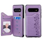 For Galaxy S10 Six Cats Embossing Pattern Protective Case with Holder & Card Slots & Photo Frame(Purple) - 1