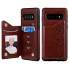 For Galaxy S10 Six Cats Embossing Pattern Protective Case with Holder & Card Slots & Photo Frame(Brown) - 1