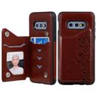 For Galaxy S10e Six Cats Embossing Pattern Protective Case with Holder & Card Slots & Photo Frame(Brown) - 1