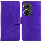 For Asus Zenfone 9 Skin Feel Pure Color Flip Leather Phone Case(Purple) - 1