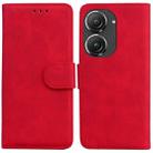 For Asus Zenfone 9 Skin Feel Pure Color Flip Leather Phone Case(Red) - 1