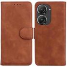 For Asus Zenfone 9 Skin Feel Pure Color Flip Leather Phone Case(Brown) - 1