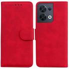 For OPPO Reno8 Skin Feel Pure Color Flip Leather Phone Case(Red) - 1