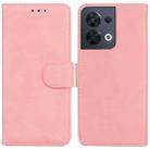 For OPPO Reno8 Skin Feel Pure Color Flip Leather Phone Case(Pink) - 1