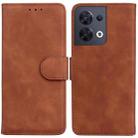 For OPPO Reno8 Skin Feel Pure Color Flip Leather Phone Case(Brown) - 1