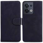 For OPPO Reno8 Skin Feel Pure Color Flip Leather Phone Case(Black) - 1