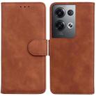 For OPPO Reno8 Pro Skin Feel Pure Color Flip Leather Phone Case(Brown) - 1
