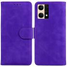 For OPPO Reno7 4G Skin Feel Pure Color Flip Leather Phone Case(Purple) - 1