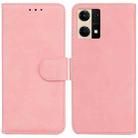 For OPPO Reno7 4G Skin Feel Pure Color Flip Leather Phone Case(Pink) - 1