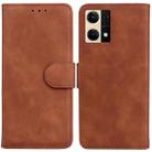 For OPPO Reno7 4G Skin Feel Pure Color Flip Leather Phone Case(Brown) - 1