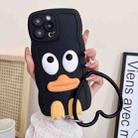 For iPhone 14 Wave Edge Big Duck Silicone Phone Case with Wristband(Black) - 1