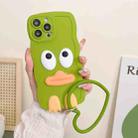 For iPhone 14 Wave Edge Big Duck Silicone Phone Case with Wristband(Green) - 1