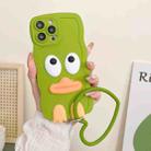 For iPhone 14 Plus Wave Edge Big Duck Silicone Phone Case with Wristband(Green) - 1