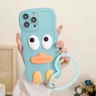 For iPhone 14 Plus Wave Edge Big Duck Silicone Phone Case with Wristband(Blue) - 1