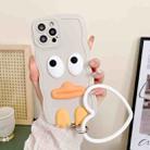 For iPhone 12 mini Wave Edge Big Duck Silicone Phone Case with Wristband(White) - 1