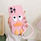 For iPhone 12 Wave Edge Big Duck Silicone Phone Case with Wristband(Pink) - 1