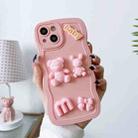 For iPhone 14 Plus Wave Edge 3D M Bear Bunny Silicone Phone Case(Pink) - 1