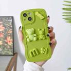 For iPhone 14 Plus Wave Edge 3D M Bear Bunny Silicone Phone Case(Green) - 1