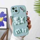 For iPhone 14 Pro Max Wave Edge 3D M Bear Bunny Silicone Phone Case(Blue) - 1